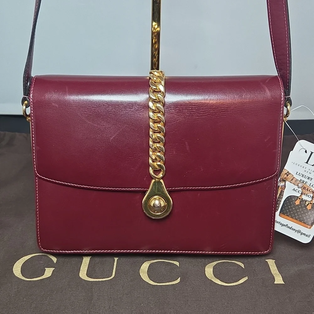 Gucci Boutique 1970s RARE  Bordeaux Leather 2way Bag Very limited Production - Picture 6 of 17